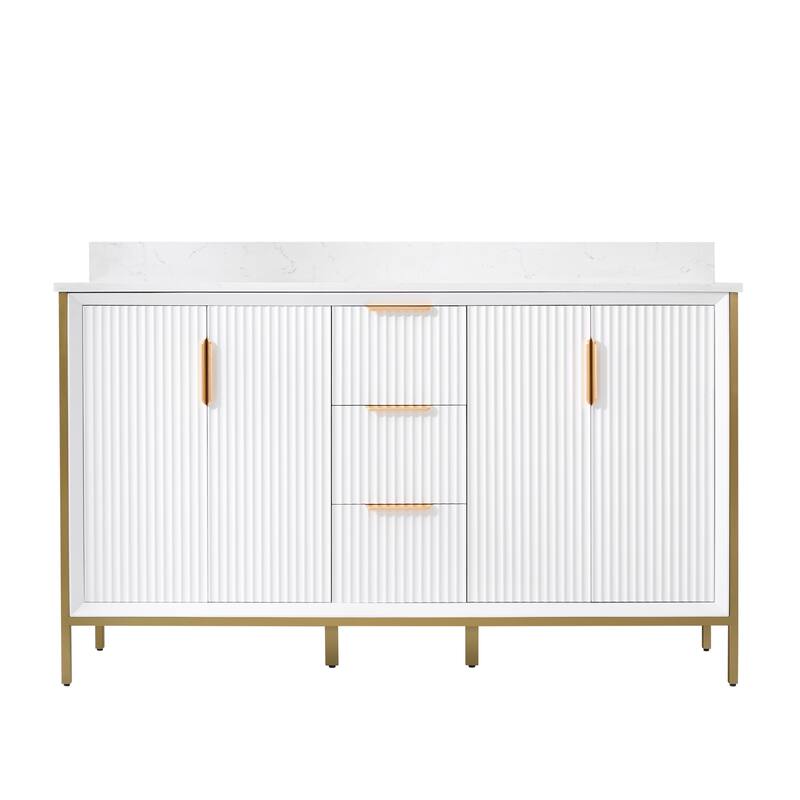 35''H Solid Wood Bathroom Vanity With Carrera White Quartz Top and Sink,White