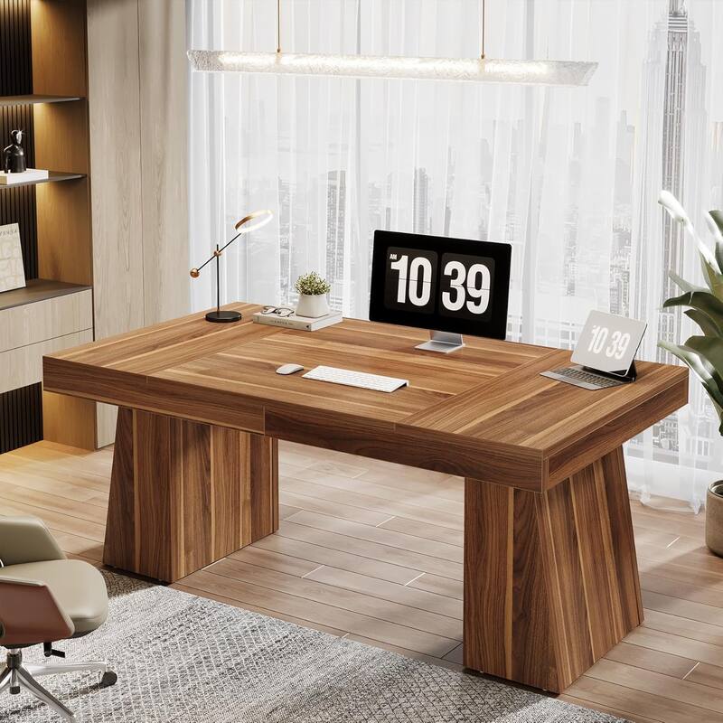 55" Modern Executive Desk, Large Home Office Desk with Double Pedestal