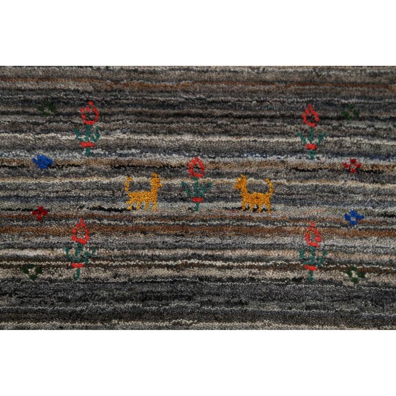 Striped Tribal Gabbeh Oriental Area Rug Hand-Knotted Wool Carpet - 5'1"x 8'0"