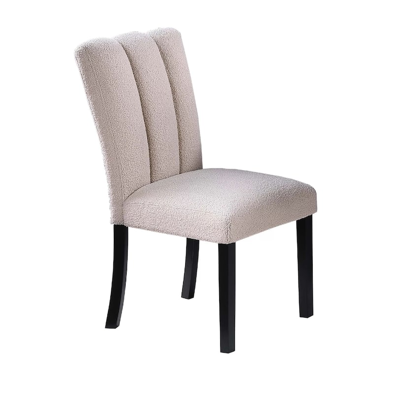 Dining Side Chair Set of 2, Foam Cushioned Beige Fabric, Black Wood