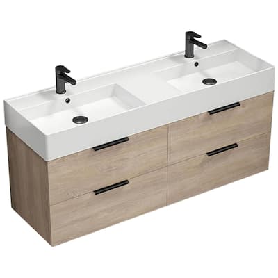Nameeks Derin-5618-W-2 Derin 54" Wall Mounted Double Basin Vanity Set