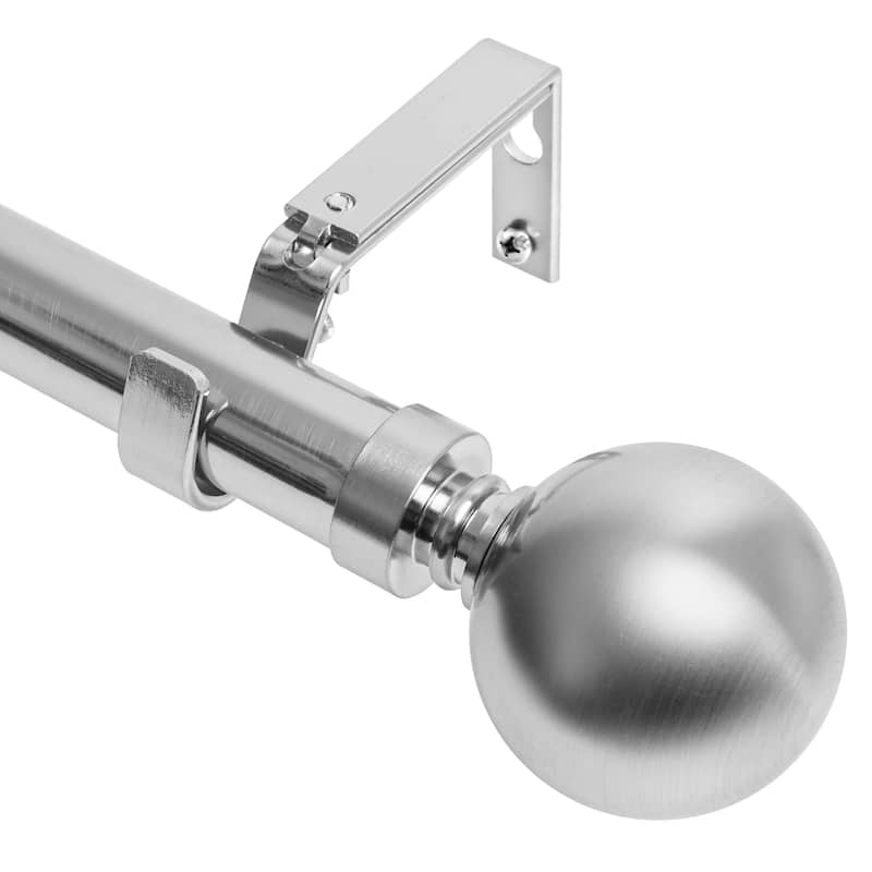 Meriville 1-Inch Diameter Ball Single Window Curtain Rod - 84"-120" - Satin - Satin Nickel