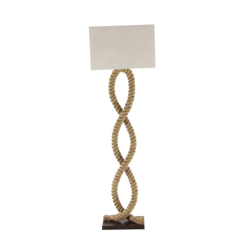 Brown Jute Rope Rope Room Floor Lamp with Linen Shade
