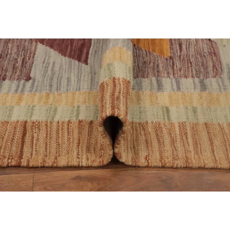 Hand Woven Oriental 100% Wool Carpet Southwestern Modern Multi-Colored Kilim Runner Rug - 9' 8'' X 2' 5''