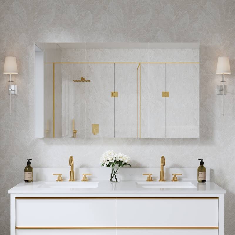 52''/56''W X 30''H Recessed Or Surface Wall Mount Bathroom Medicine Cabinet With Adjustable Glass Shelves - 52''W,11630R-2030L-1630L