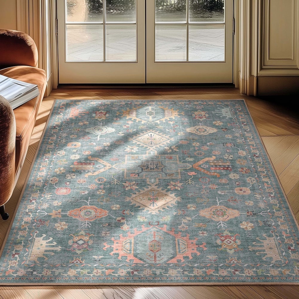 Well Woven Apollo Serapi Delhi Floral Medallion Low Pile Easy Care Rug