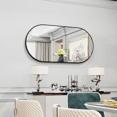 Oval Mirror Metal Frame for Bathroom, Entryway Wall Mount Hangs Decor - 40x20 inch