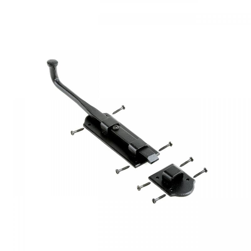 Black Iron Slide Bolt Latch 9" Ball Tip Style Slide Bolt with Mounting Hardware Renovators Supply