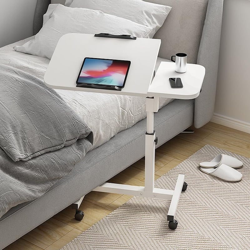 Height Adjustable Mobile Laptop Computer Table, Desk - White