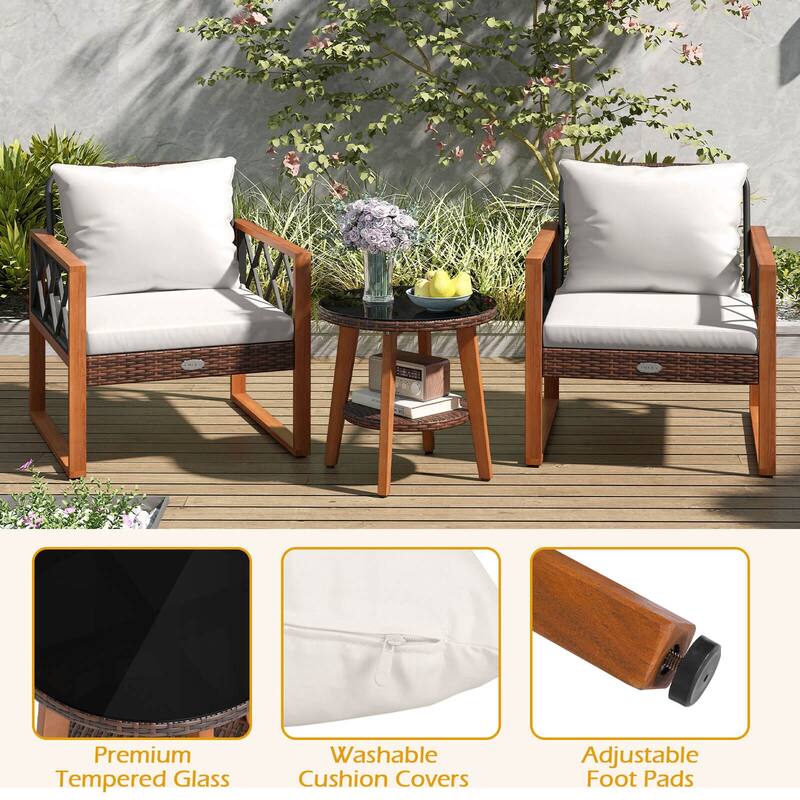 Costway 5 PCS PE Rattan Outdoor Conversation Set with Acacia Wood - See Details