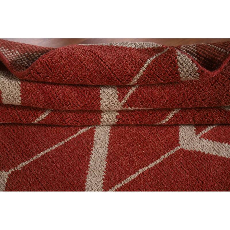 Hand Knotted Oriental 100% Wool Carpet Modern All-Over Red Gabbeh Area Rug - 7' 11'' X 4' 11''