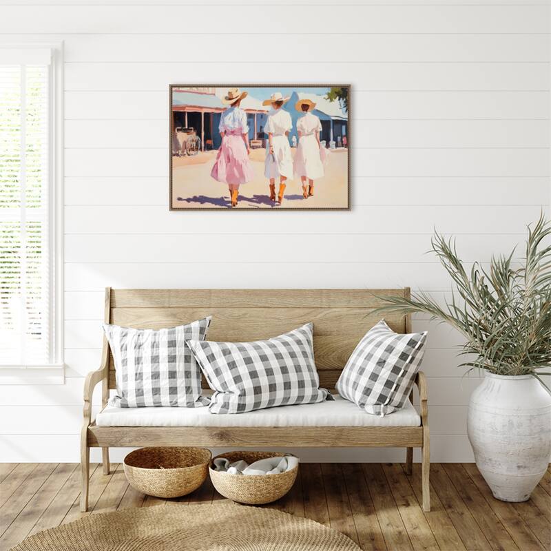 Retro Western Ladies by Melloi Art Prints (33 x 23 in.), Framed Canvas Wall Art Print