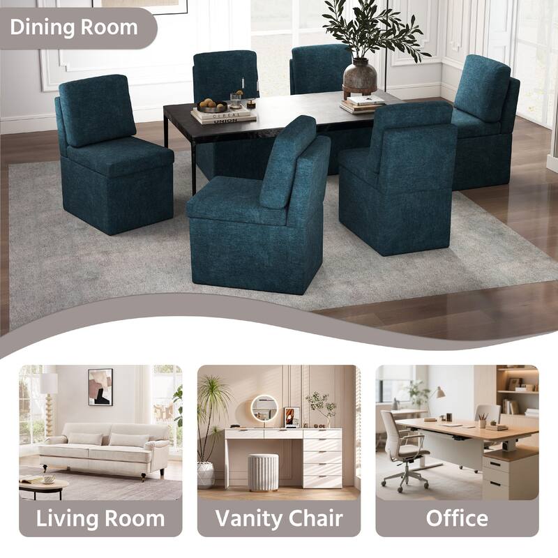 Upholstered Dining Chair with Under Seat Storage- Armless