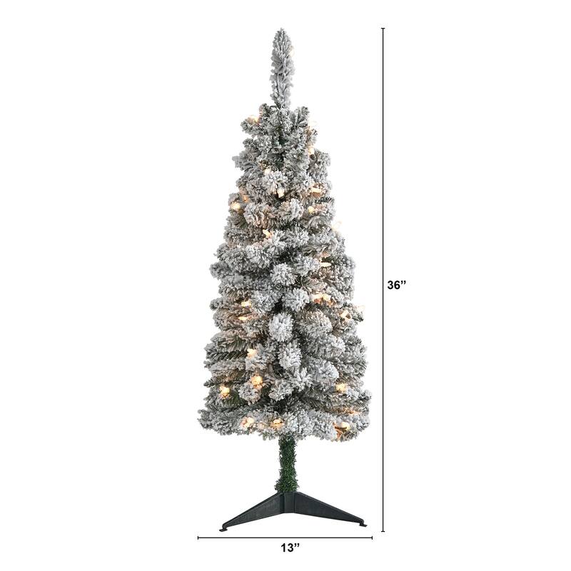 3Ft Pencil Christmas Tree with Lights - Holiday Decor, Small Space Tree, Bendable Branches, Festive Holiday Tree - White - 36