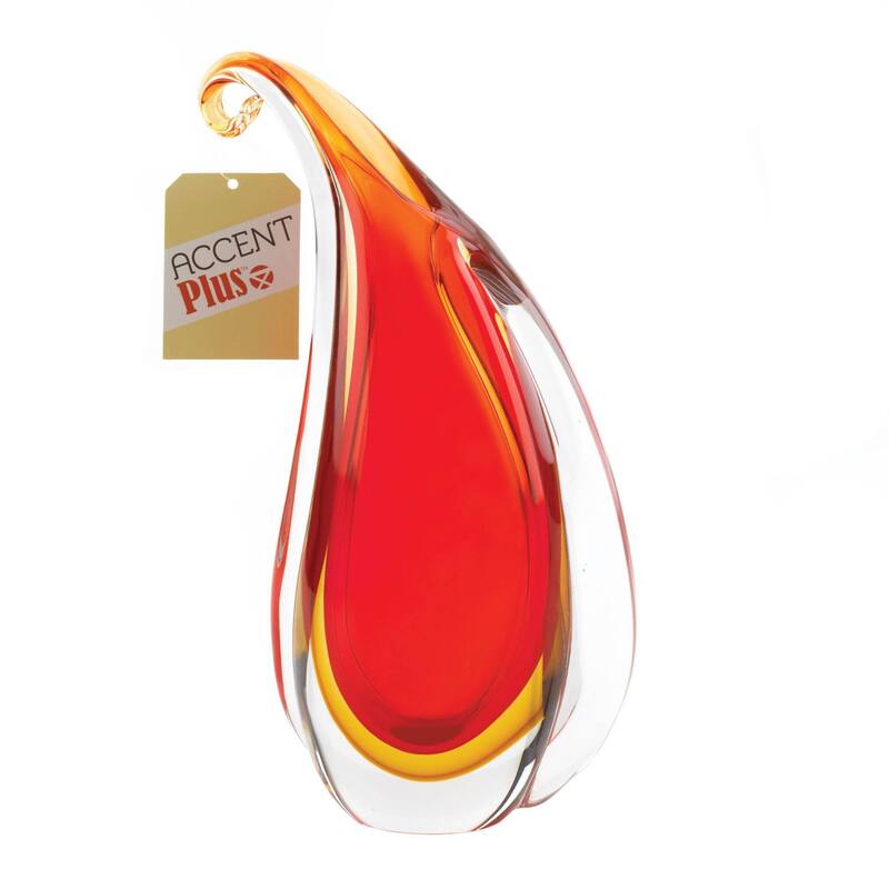 Curl Teardrop Glass Vase - 12.25" - Red and Orange