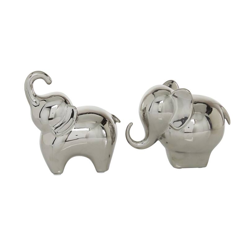 The Novogratz Gold, Silver, Black, White or Multi Colored Porcelain Ceramic Elephant Decorative Sculpture (Set of 2)