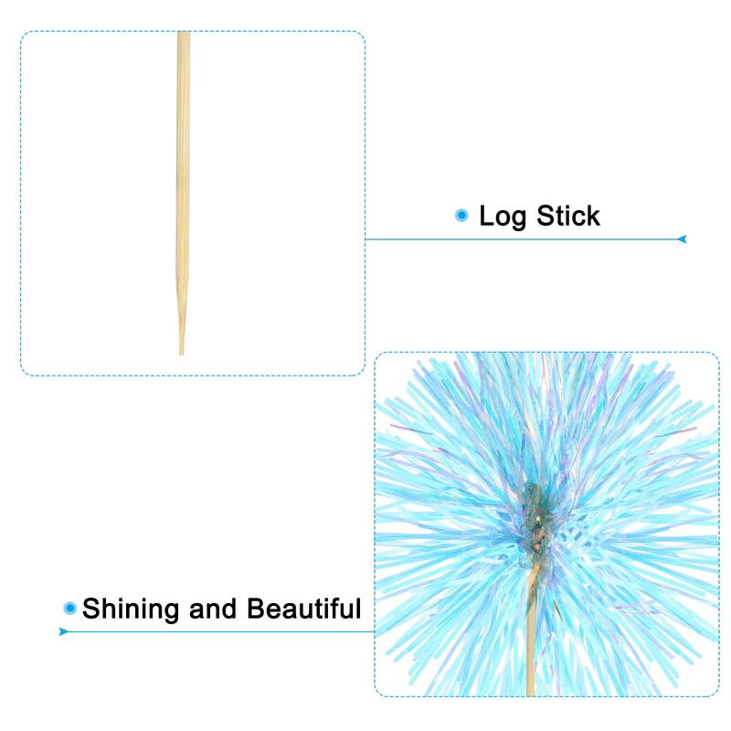 10 Pcs Firework Cupcake Toppers Tinsel Picks Blue/White/Rose Red/Pink/Orange - Sparkle Blue/Sparkle Purple