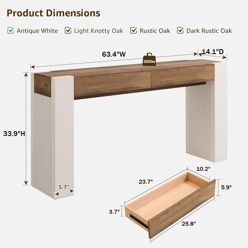 Modern Entryway Console Table, Thick Wood Sofa Table with Drawers