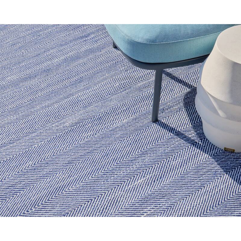 EXQUISITE RUGS Bintan Indoor/Outdoor Flatweave PET yarn Ivory/Blue Area Rug