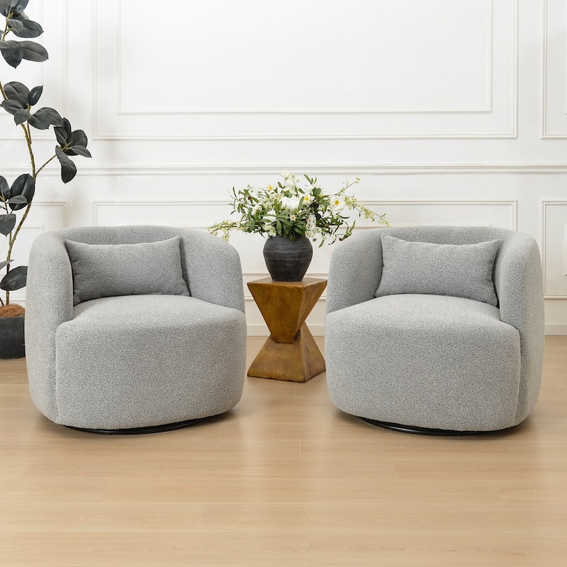 KINWELL 34" Wide Boucle Upholstered Sherpa Swivel Armchair (Set of 2)