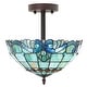 preview thumbnail 1 of 12, River of Goods Anna Metal and Blue Tiffany-Style Stained Glass Bowl Shade 13-Inch Semi-Flushmount Ceiling Light 12.5" x 12.5" x 13" - Green/Blue/Amber