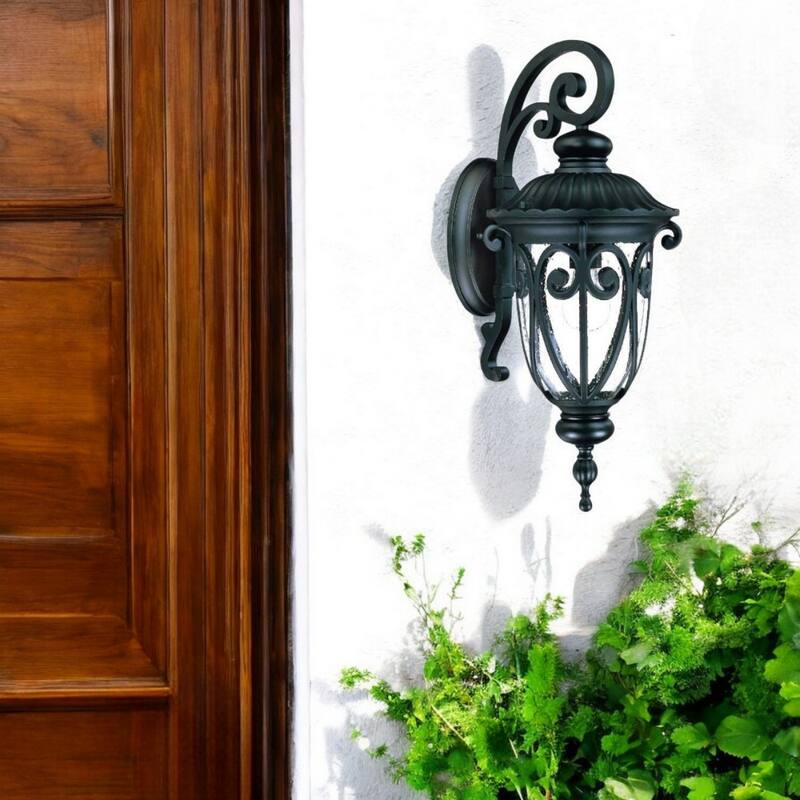 Aluminum Outdoor Wall Light with Seeded Glass Dimmable LED - 11.63” x 9.38” x 22.75” (D x W x H)