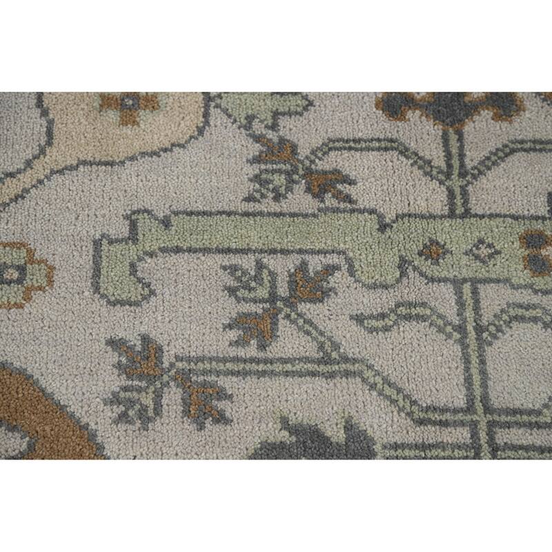 Transitional Oushak Indian Area Rug Handmade Grey Wool Carpet - 8'1" x 9'8"