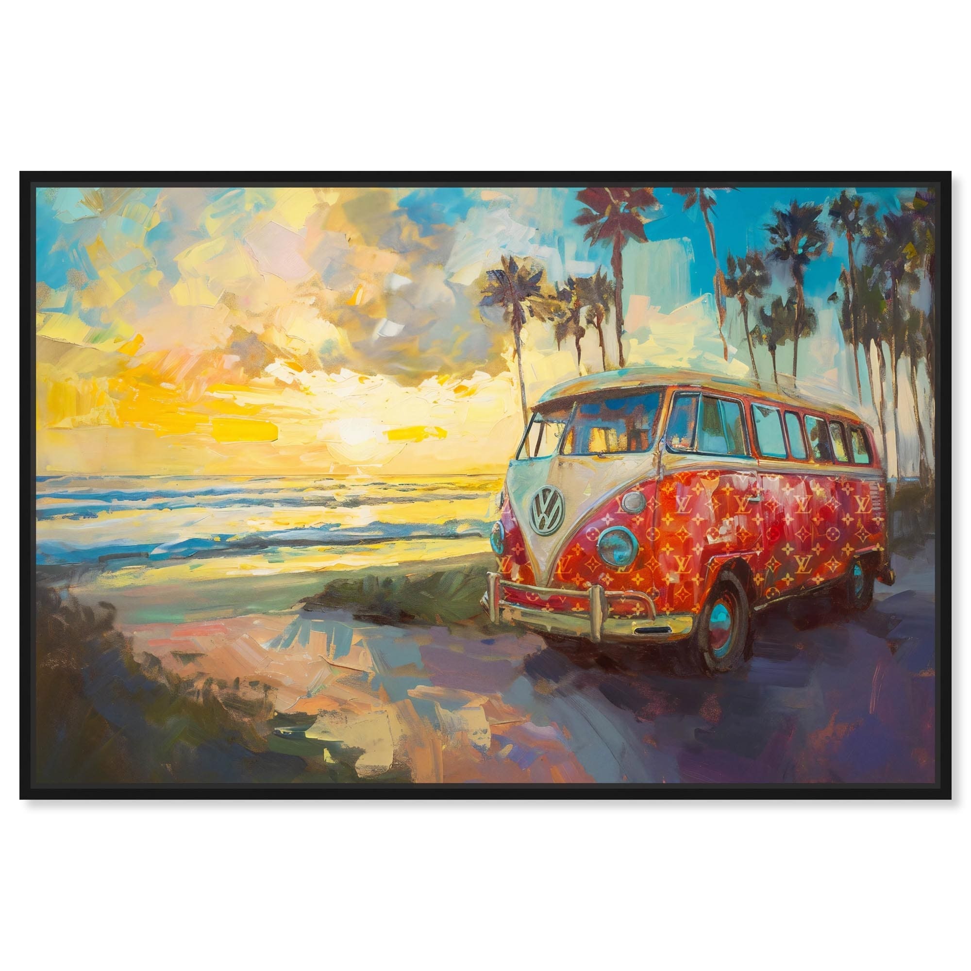 Stylish Van on the Beach Canvas Glam Beach Wall Art by Art Remedy