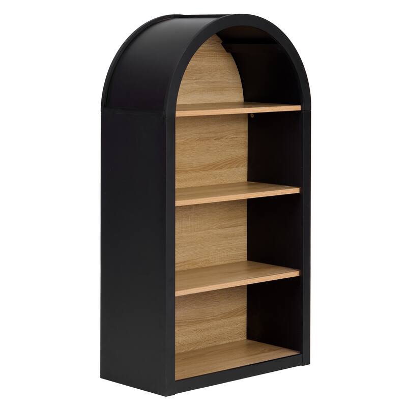43" Tall 4-Tier Arched Bookshelf – Black Storage Bookcase with Adjustable Shelves, Freestanding for Living Room, Office, Bedroom
