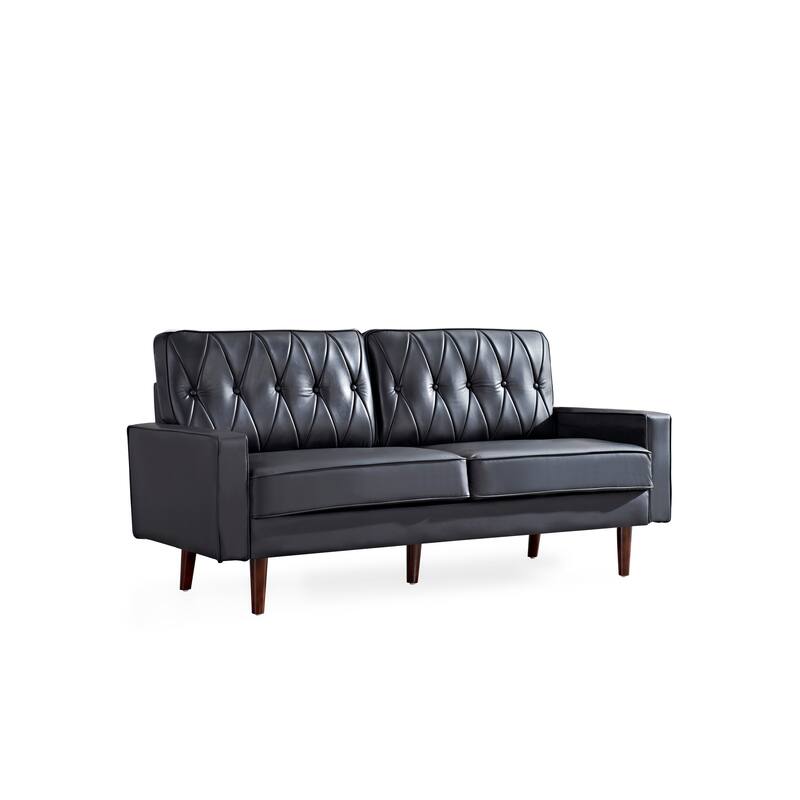 Acire 69.3" Faux Leather Cushion Back Sofa - Black