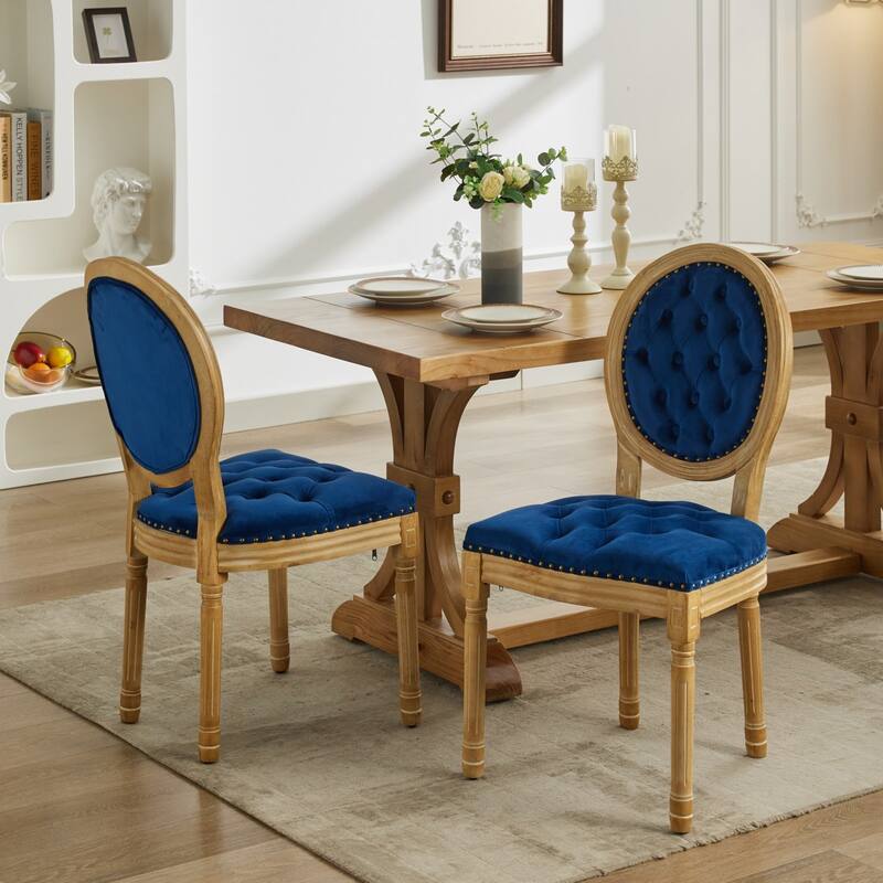 French Style Velvet Dining Chairs Set of 2, Dining Chair with Solid Wood Frame/Nailhead Trim