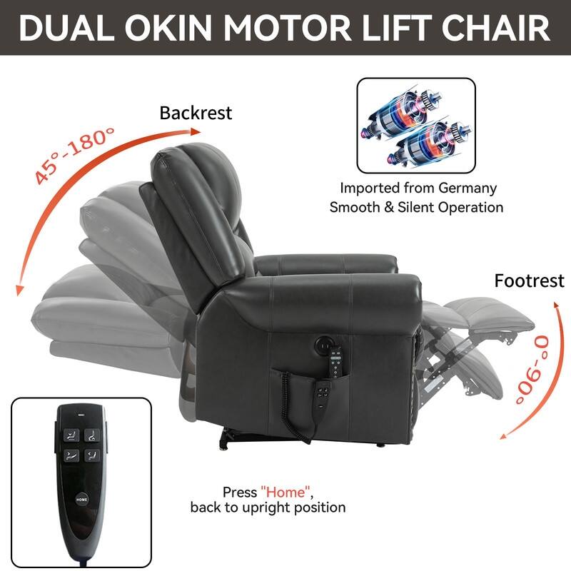 Power Lift Recliner Chair with Heat Massage - Dual Motor Heavy Duty, Faux Leather, 350 lbs Capacity