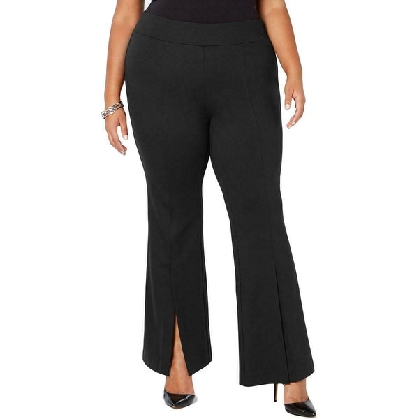 INC Women's Pants Black Size 22W Plus Flare Leg Front Slit Stretch. Opens flyout.