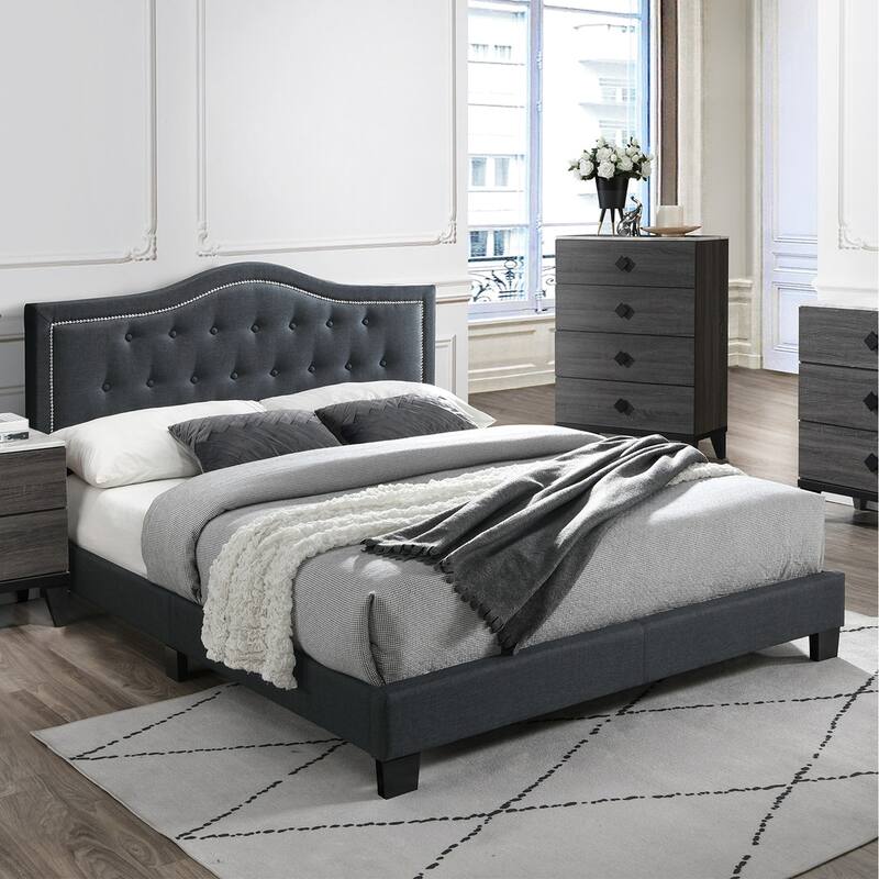 Fabric Upholstered Bed with Button Tufting