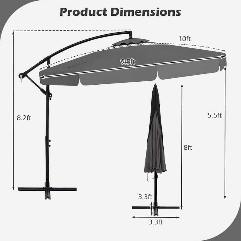 10FT Outdoor Cantilever Umbrella with Fade-Resistant Canopy Tilt Handle and Cover Included (Only Umbrella)