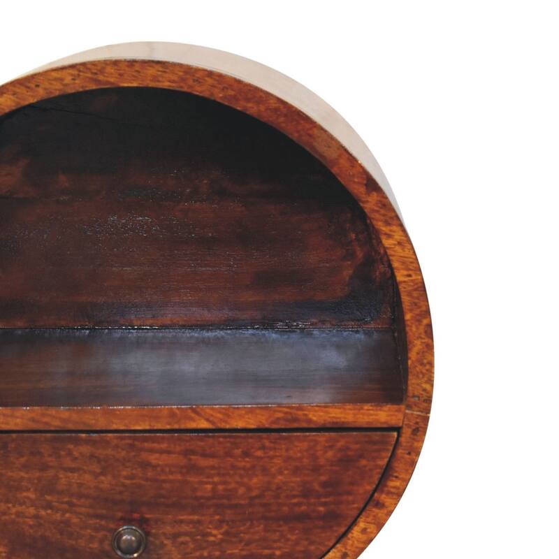 HomeRoots 16" Chestnut Solid Wood Round One Drawer Floating Nightstand