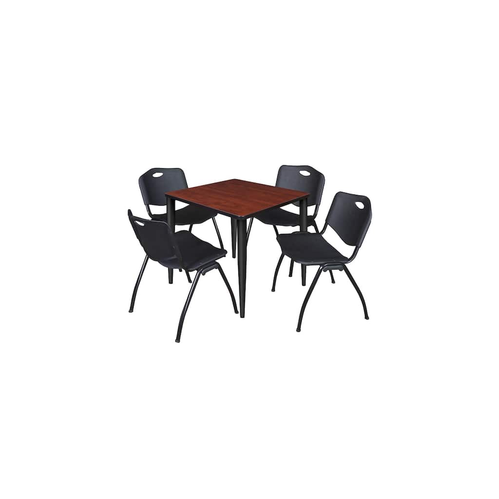 30 in. Square Breakroom Table- Cherry Top, Black Base & 4 M Stack Chairs- Black