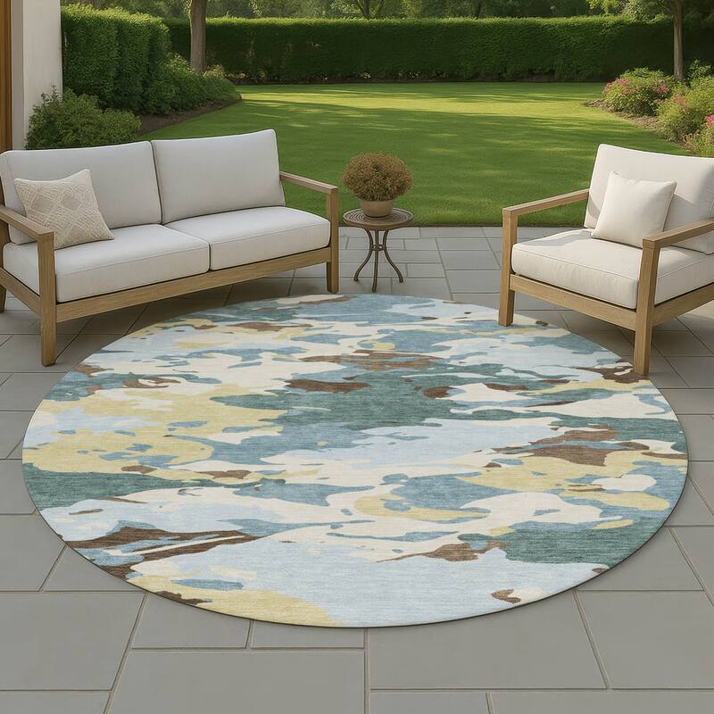 Machine Washable Indoor/ Outdoor Abstract Mexi Chantille Rug - Teal - 8' x 8'