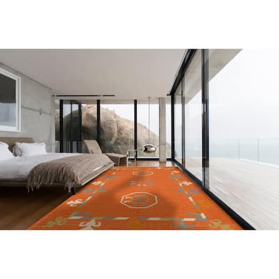 Rust Handmade Wool Kilim Rug by EORC | Elegant and Textured Area Rug