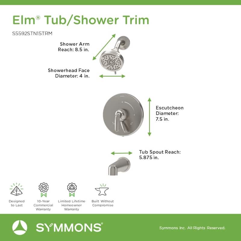 Symmons S559215TRM Birch Tub and Shower Trim Package with 1.5 GPM