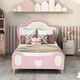 preview thumbnail 4 of 9, Twin Size Princess Bed w/ Crown Headboard, PU Upholstered Platform Bed , Twin Bed Frame w/ Bed-End Storage Pocket for Kids Girl