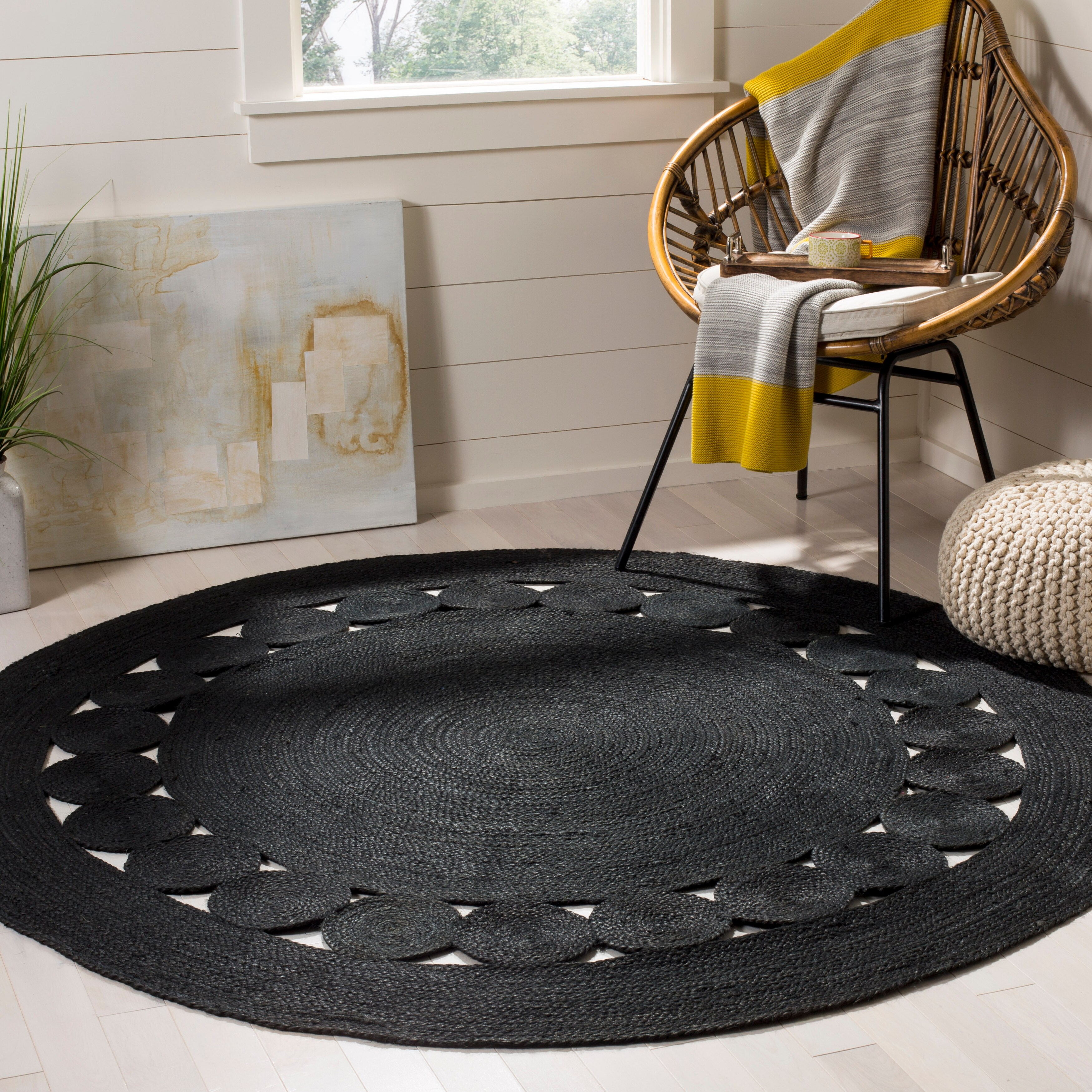 Paco Home Hand-Woven Area Rug Round with Natural Jute Fibers in Beige Brown, Size: 3'11 Round
