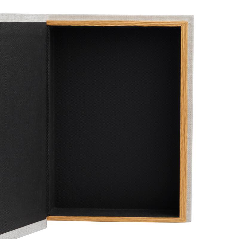 Light Gray Linen Fabric Storage Book Decorative Box with Typography and Gold Page Inspired Detail (Set of 3)