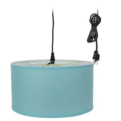 1 Light Swag Plug-In Pendant 16"w Island Paradise Linen Drum Shade, 17' Black Cord