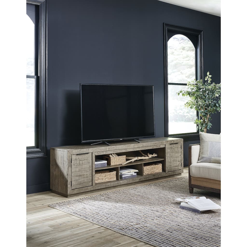 Signature Design by Ashley Krystanza Gray 92" TV Stand with Fireplace Option - 92 inches in width