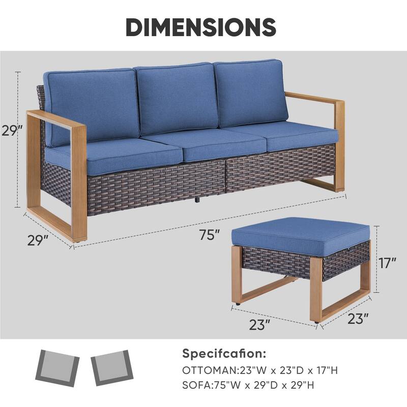 3 Pieces Patio Furniture Set Sectional Conversation Set - Brown