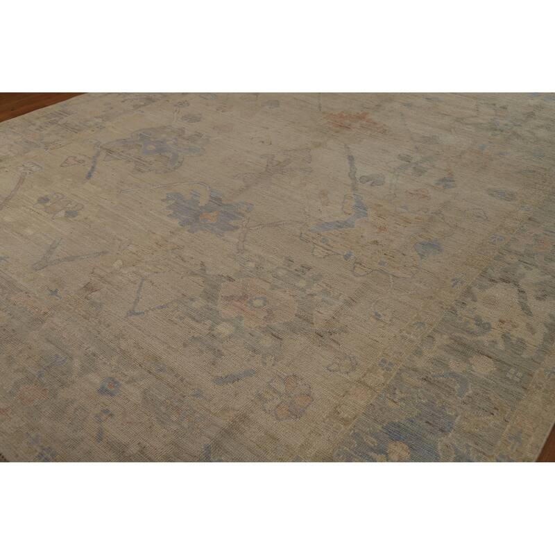 Floral Vegetable Dye Oushak Turkish Ug Handmade Wool Carpet - 8'10"x 12'0"