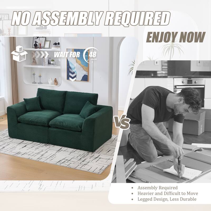 Modular Cloud Sectional Sofa, Comfy 2-Seater Corduroy Couch with Removable Covers