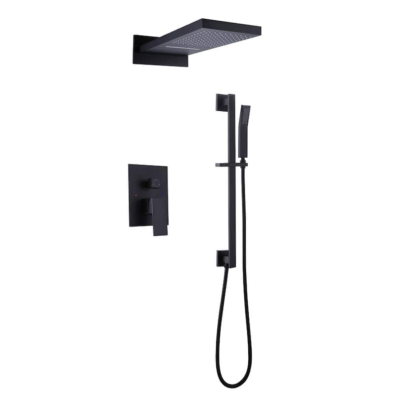 Wall Mounted Shower System With Handheld Shower 22*9 Inch Waterfall Shower Head Matte Black Shower Faucets Kit With Slide Bar - Matte Black