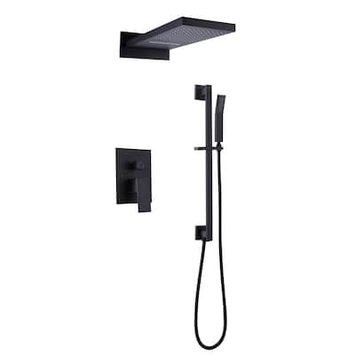 Wall Mounted Shower System With Handheld Shower 22*9 Inch Waterfall Shower Head Matte Black Shower Faucets Kit With Slide Bar
